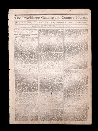 Item #19448 1792 Providence, Rhode Island Newspaper - Detailed Advertisement for Thomas...