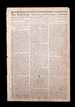Item #19448 1792 Providence, Rhode Island Newspaper - Detailed Advertisement for Thomas...