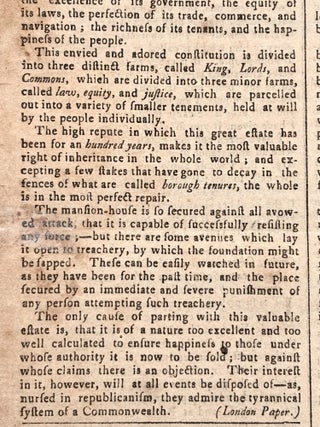 1792 Providence, Rhode Island Newspaper - Detailed Advertisement for Thomas Paine's "Rights of Man"; Small Pox Epidemic, Providence Enacts Death Sentence for Those Spreading the Disease
