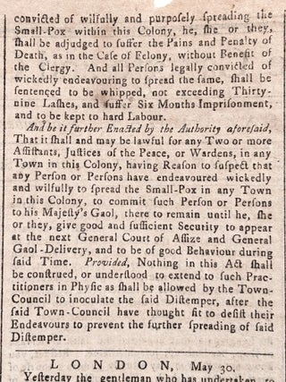 1792 Providence, Rhode Island Newspaper - Detailed Advertisement for Thomas Paine's "Rights of Man"; Small Pox Epidemic, Providence Enacts Death Sentence for Those Spreading the Disease