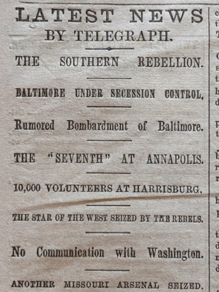 1861 CIVIL WAR newspaper Baltimore Pratt Street Riot with Front Page Maps of Washington, DC and Chesapeake Bay