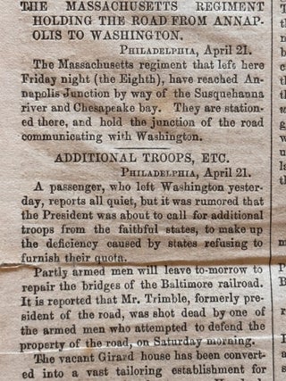 1861 CIVIL WAR newspaper Baltimore Pratt Street Riot with Front Page Maps of Washington, DC and Chesapeake Bay
