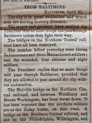 1861 CIVIL WAR newspaper Baltimore Pratt Street Riot with Front Page Maps of Washington, DC and Chesapeake Bay