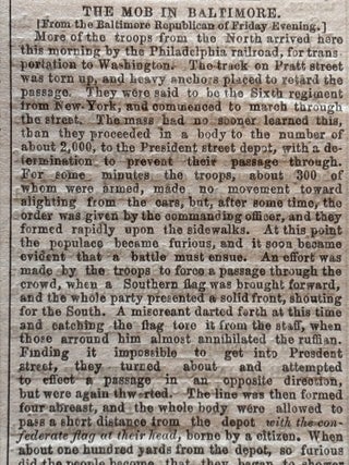 1861 CIVIL WAR newspaper Baltimore Pratt Street Riot with Front Page Maps of Washington, DC and Chesapeake Bay
