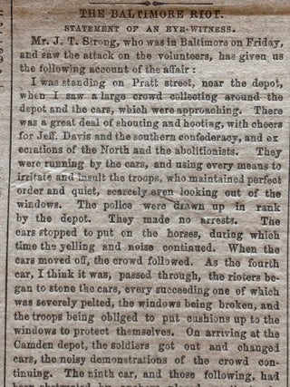 1861 CIVIL WAR newspaper Baltimore Pratt Street Riot with Front Page Maps of Washington, DC and Chesapeake Bay