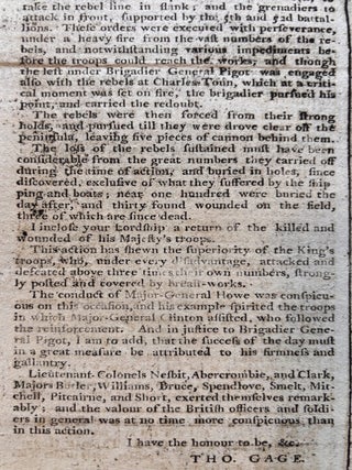 Original 1775 Revolutionary War Newspaper with Detailed Coverage of the Battle of Bunker Hill, Also George Washington Appointed Commander in Chief of the Continental Army