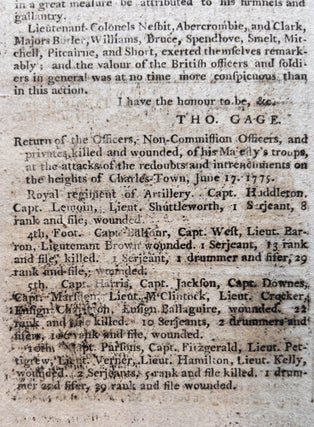 Original 1775 Revolutionary War Newspaper with Detailed Coverage of the Battle of Bunker Hill, Also George Washington Appointed Commander in Chief of the Continental Army