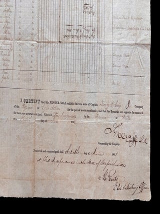 Original 1818 U.S. Army Artillery Manuscript Muster Roll Signed by Both Henry K. Craig and Abraham Eustis at Fort Independence, Boston Harbor