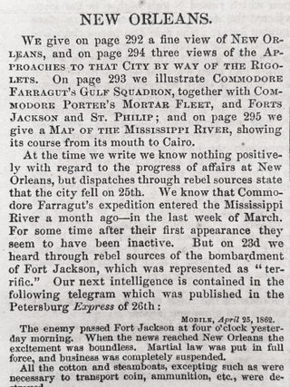 Union Army Captures New Orleans, Louisiana - 1862 Civil War Newspaper, with Front-Page Engraving of Confederate Officer Forcing Slaves to Load Cannon Under Fire from Berdan's Sharp Shooters