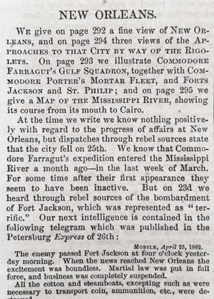 Union Army Captures New Orleans, Louisiana - 1862 Civil War Newspaper, with Front-Page Engraving of Confederate Officer Forcing Slaves to Load Cannon Under Fire from Berdan's Sharp Shooters