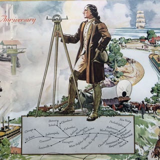 1935 Art Deco Promotional Poster for the Chesapeake & Ohio Railroad, featuring founder George Washington
