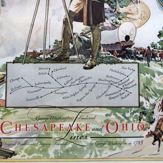 1935 Art Deco Promotional Poster for the Chesapeake & Ohio Railroad, featuring founder George Washington