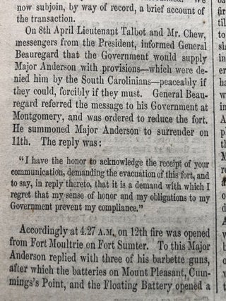 Confederates Bomb Fort Sumter at Charleston, South Carolina