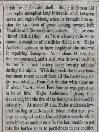 Confederates Bomb Fort Sumter at Charleston, South Carolina
