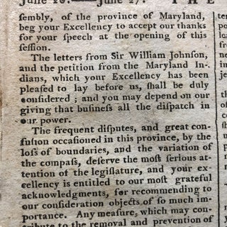 1768 newspaper MARYLAND GOVERNOR HORATIO SHARPE LETTERS Md Indians to Join Iroquois Confederacy
