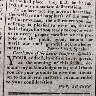 1768 newspaper MARYLAND GOVERNOR HORATIO SHARPE LETTERS Md Indians to Join Iroquois Confederacy
