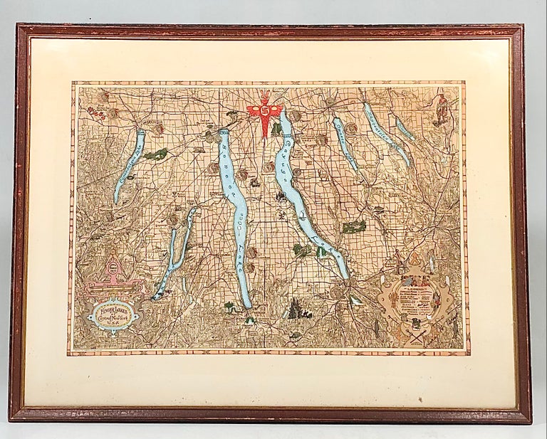 Item #900134 1927 Hand-Embellished Illustrated Pictorial Map of the Finger Lakes of New York. Laura Aurora Hosmer Brew.