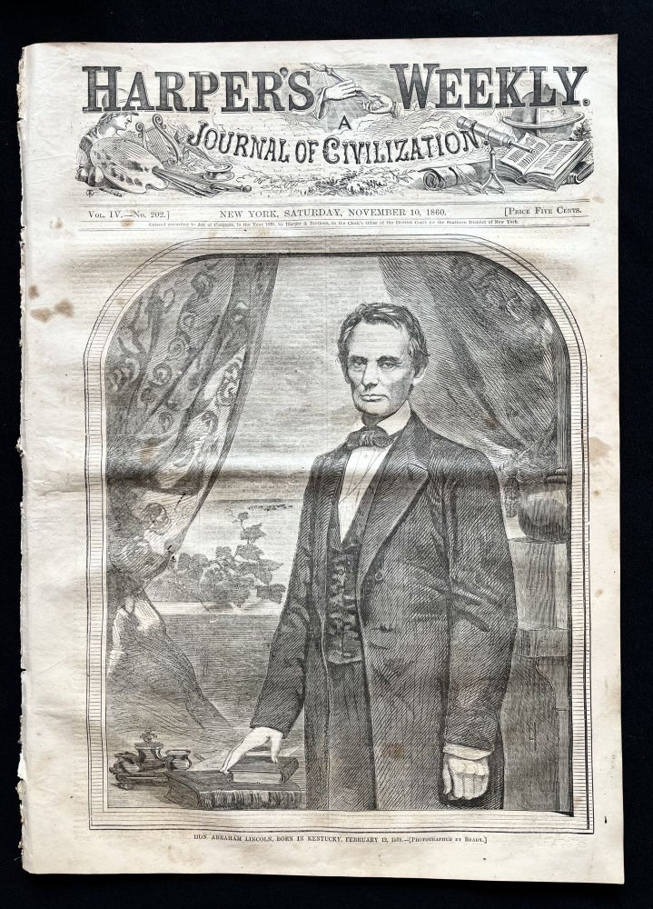 Item #900140 Scarce 1860 Portrait of a Beardless Abraham Lincoln, just Elected President of The U.S. as the Civil War looms