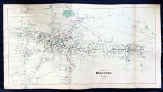 1879 Hand-Colored Map of Brockton Massachusetts w PROPERTY OWNER NAMES & Building Footprints