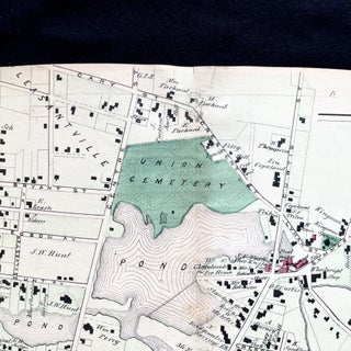 1879 Hand-Colored Map of Brockton Massachusetts w PROPERTY OWNER NAMES & Building Footprints