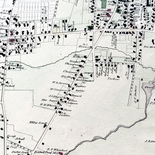 1879 Hand-Colored Map of Brockton Massachusetts w PROPERTY OWNER NAMES & Building Footprints