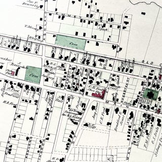 1879 Hand-Colored Map of Brockton Massachusetts w PROPERTY OWNER NAMES & Building Footprints