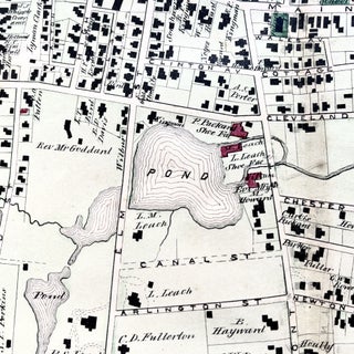 1879 Hand-Colored Map of Brockton Massachusetts w PROPERTY OWNER NAMES & Building Footprints