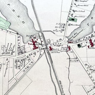 1879 Hand-Colored Map of South Abington Massachusetts w PROPERTY OWNER NAMES & Building Footprints
