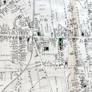 1879 Hand-Colored Map of ROCKLAND Massachusetts w PROPERTY OWNER NAMES & Building Footprints