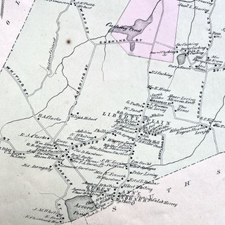 1879 Hand-Colored Map of Hingham Massachusetts w PROPERTY OWNER NAMES & Building Footprints