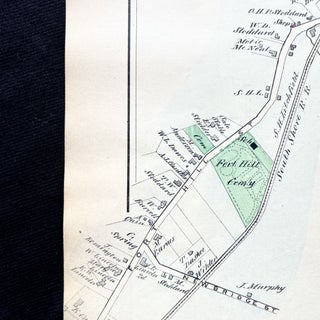 1879 Hand-Colored Street Map of Hingham Massachusetts w PROPERTY OWNER NAMES & Building Footprints