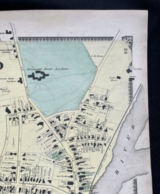 1869 Hand-Colored Street Map of Brattleboro Vermont w PROPERTY OWNER NAMES & Building Footprints