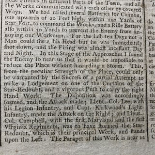 1781 Revolutionary War newspaper NATHANAEL GREENE Otho Williams SIEGE of NINETY SIX
