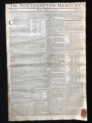 Item #900302 1781 newspaper w EYEWITNESS ACCOUNT of the BATTLE of the CAPES Cornwallis Trapped at...